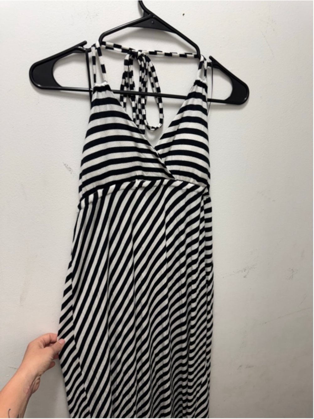 Women's ELLE Black White Striped Halter Maxi Dress M
